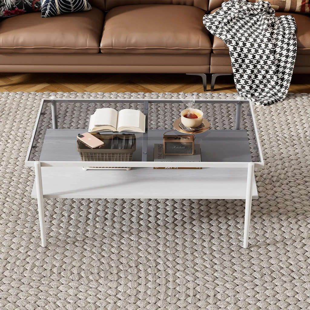 Table basse rectangulaire en verre robuste et facile à entretenir
