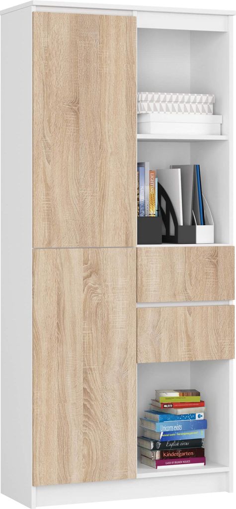 Akord Regal Weiß/Sonoma-Eiche 80X35X180 Cm