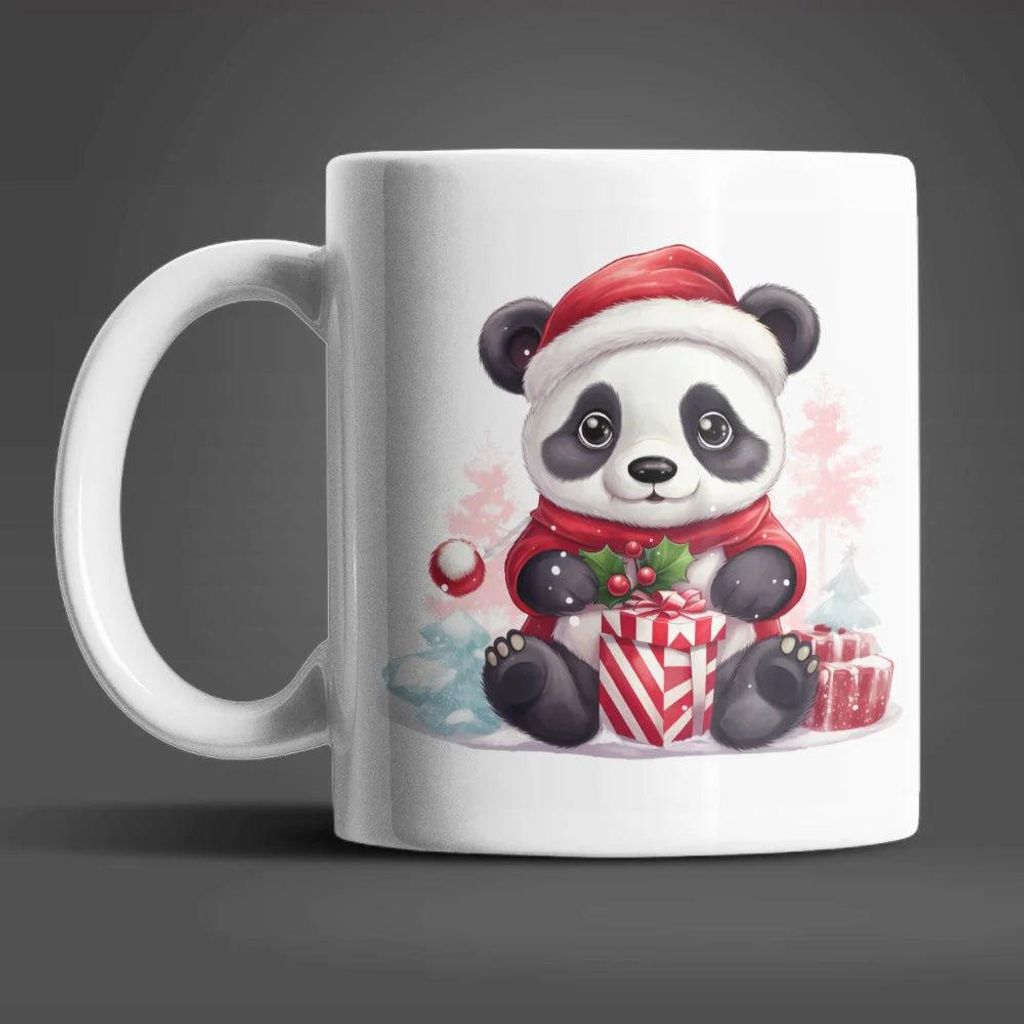 Süßer Weihnachten Panda Kaffeetasse Teetasse Tasse Geschenkidee Geschenk 330 ml