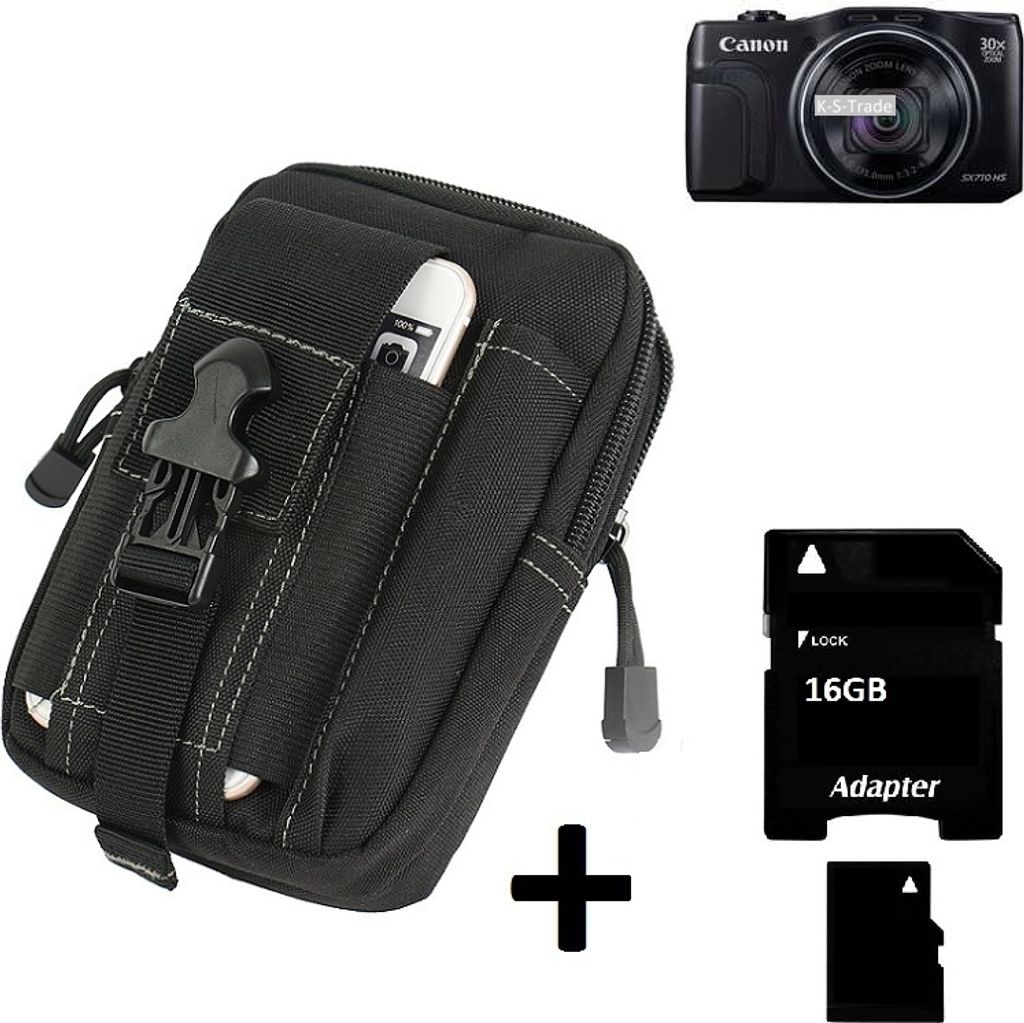 Kompatibel mit Canon PowerShot SX710 HS Gürteltasche / Holster schwarz Schutz Hülle Kameratasche Fototasche Case Bag + 16 GB Memorycard