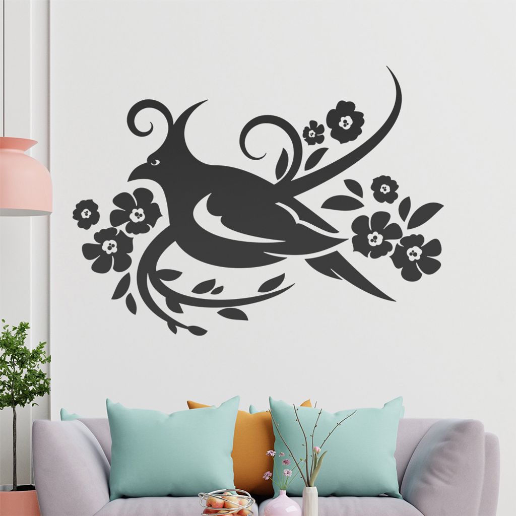 Vogel Ranke Blüte Wandtattoo in 6 Größen - Wandaufkleber Wall Sticker - Dekoration, Küche, Wohnzimmer, Schlafzimmer, Badezimmer