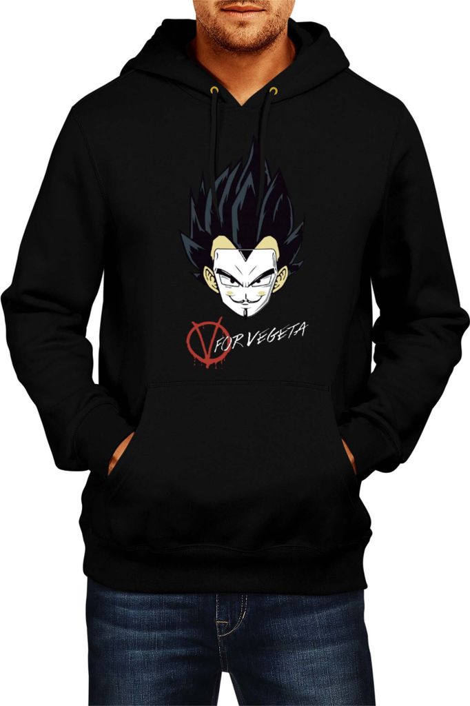 Herren Kapuzenpullover Dragon Anime Manga Ball Z V For Vegeta, Man L / Schwarz