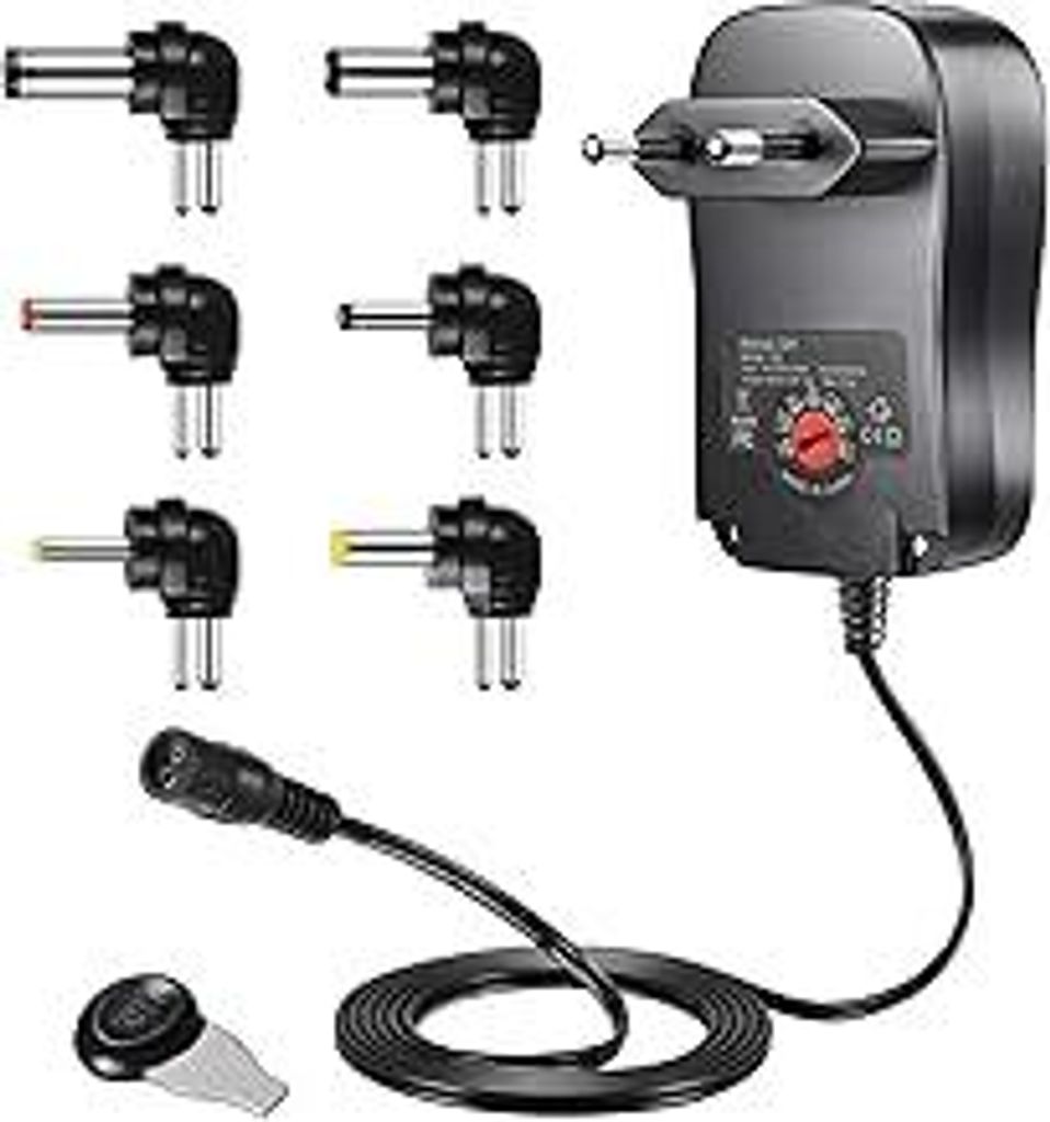 12W Universal Netzteil 3-12v, Universal Netzteil AC zu DC 3V 4.5V 5V 6V 7.5V 9V 12V 1A Schaltnetzteil mit 6 DC-Steckern für Lautsprecher Kamera La...