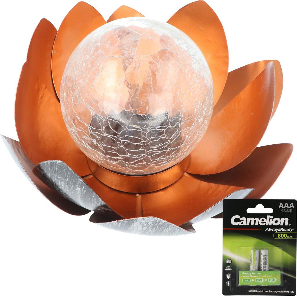 Dekorative Solar Lotusblüte aus Metall mit Glaskugel - Produktbild 