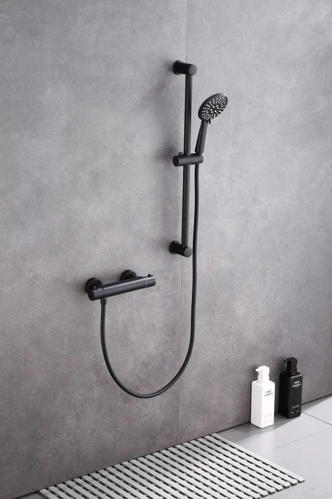 WEBO Eva Doucheset – Thermostatische Mischarmatur mit Glijstang 60 cm – Matt Schwarz