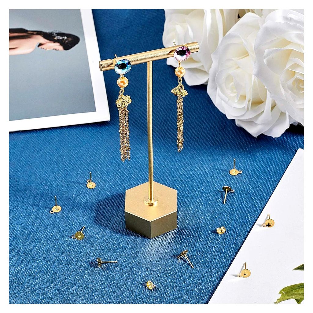 100 Stück 6 mm Goldene Flache Runde Ohrstecker aus 304 Edelstahl mit Schlaufen und Ohrmuttern für DIY Ohrringe