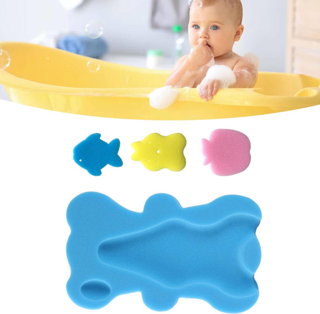 1,8 Zoll dicke Baby-Badeschwammmatte zum Reiben, rutschfest, weich, Cartoon-Form, verdickt, Baden für den Waschraum, Blau