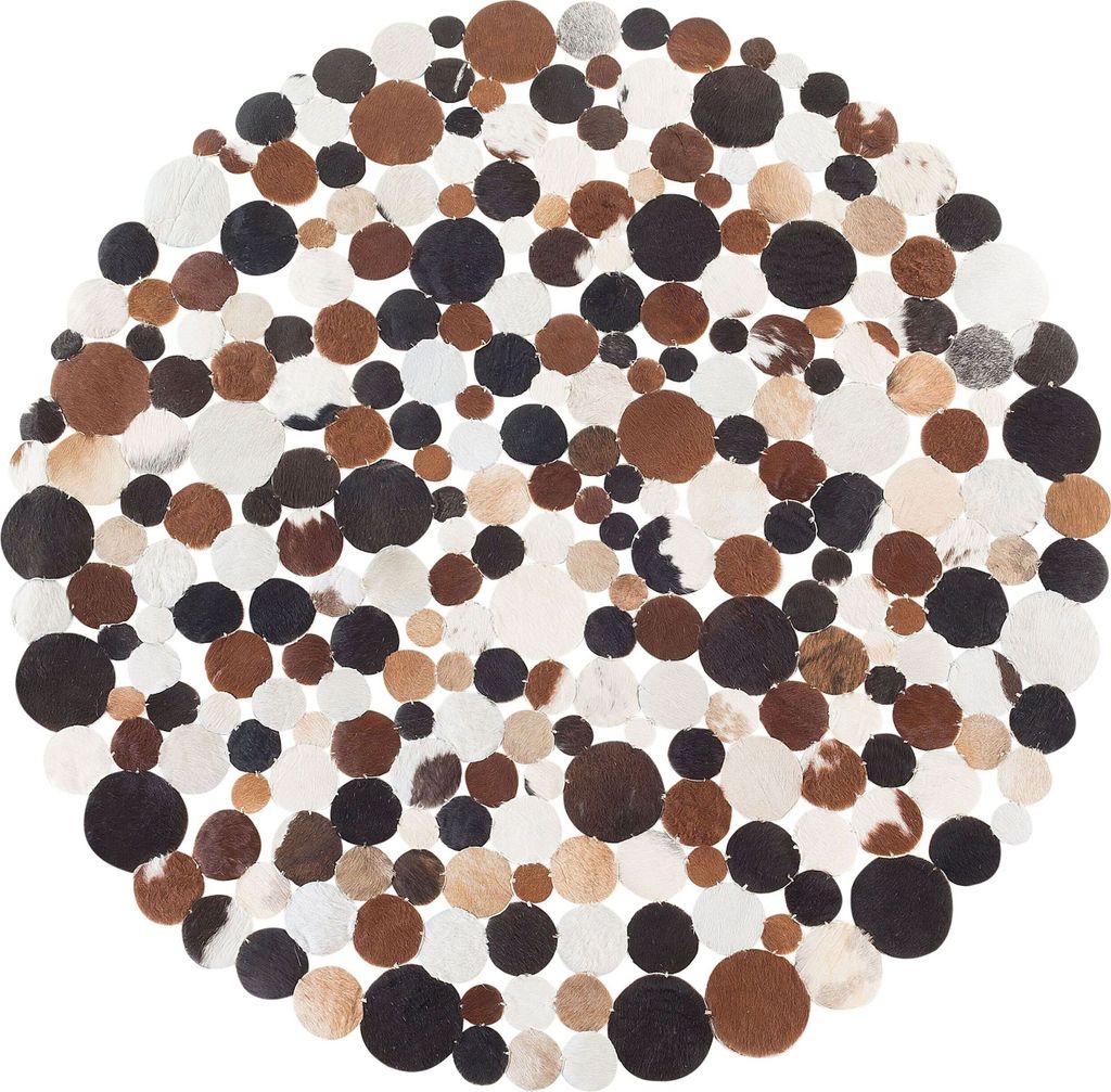BELIANI Teppich Braun Beige Schwarz Echtleder ø 140 cm Kurzflor Kreise Handgefertigt Rund