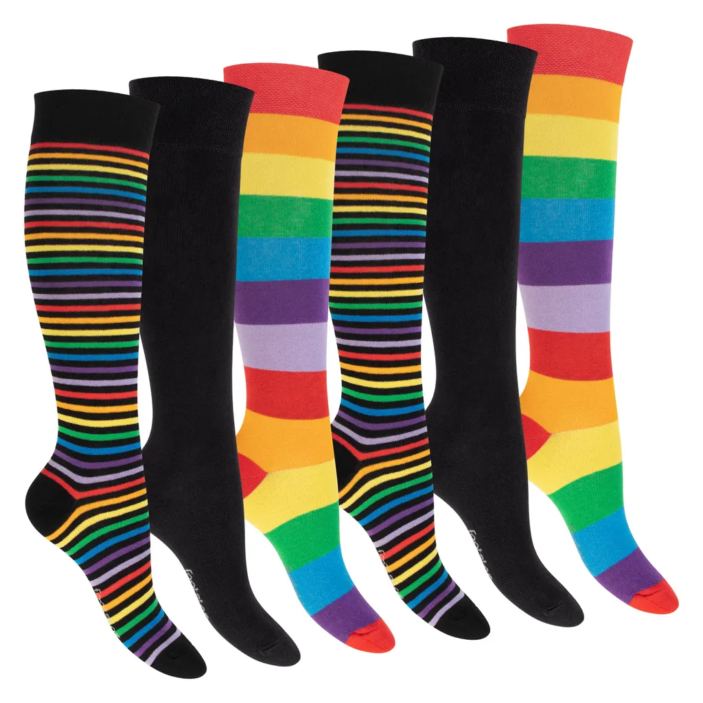 3 Paar Overknees Damen - Geringelte Kniestrümpfe Mit Handgekettelter Fußspitze