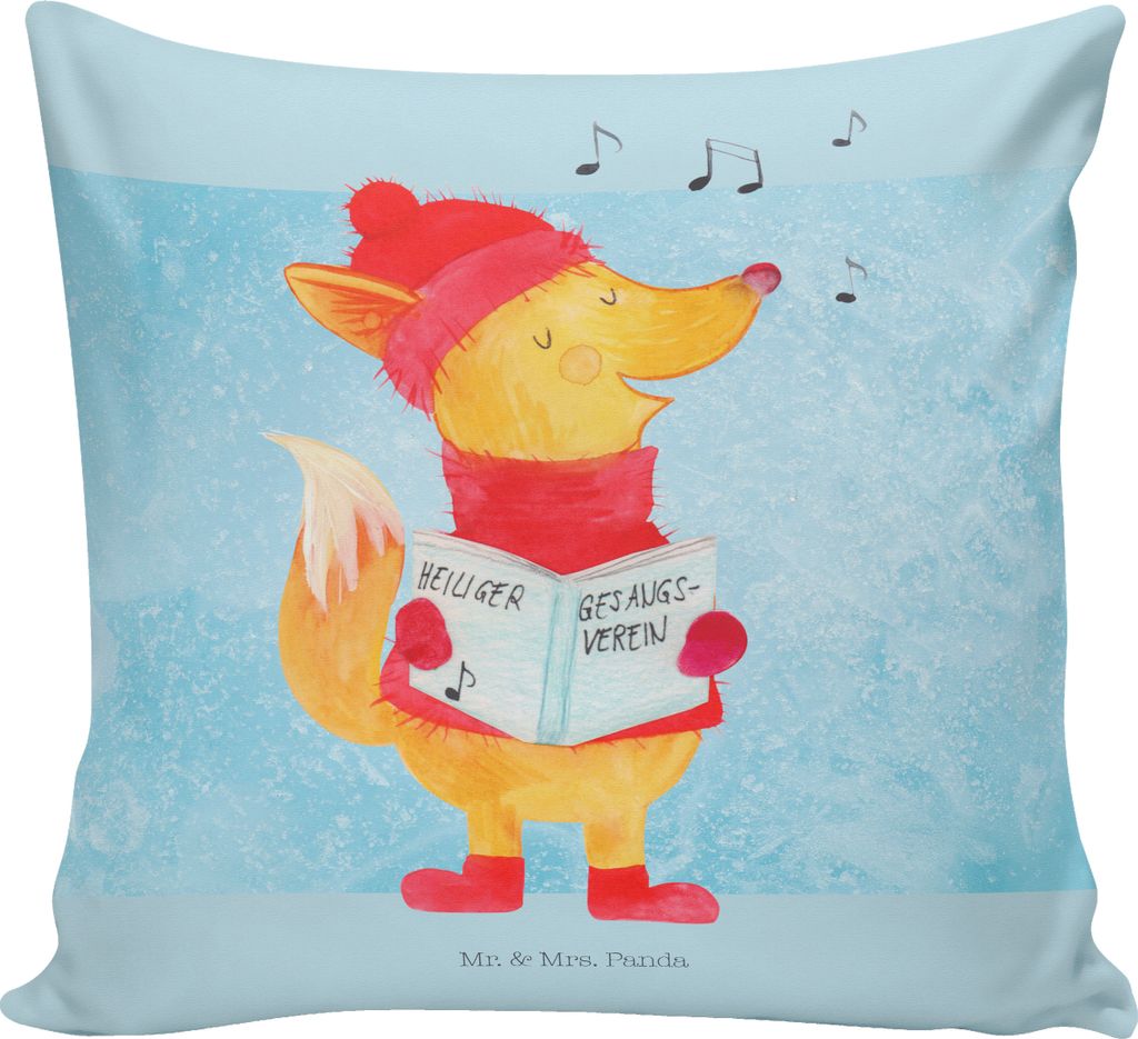 Mr. & Mrs. Panda Sofa Kissen Fuchs Sänger - Eisblau - Geschenk, Winter, Dekokissen, Weihnachtslieder, 40x40, Polster, Singen, Weihnachten, Deko, Z...