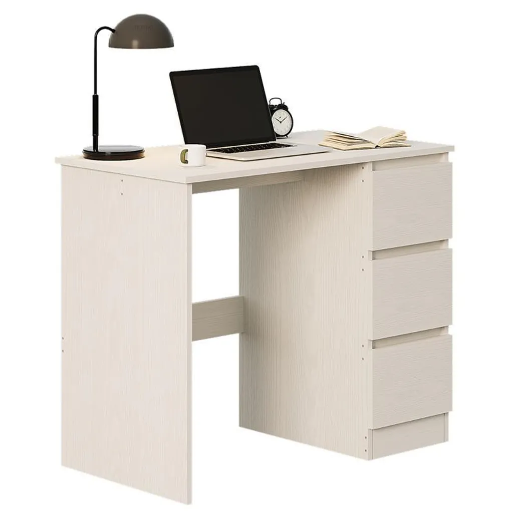 Bureau Informatique Gain de Place Blanc avec Tiroirs pour Petit Espace