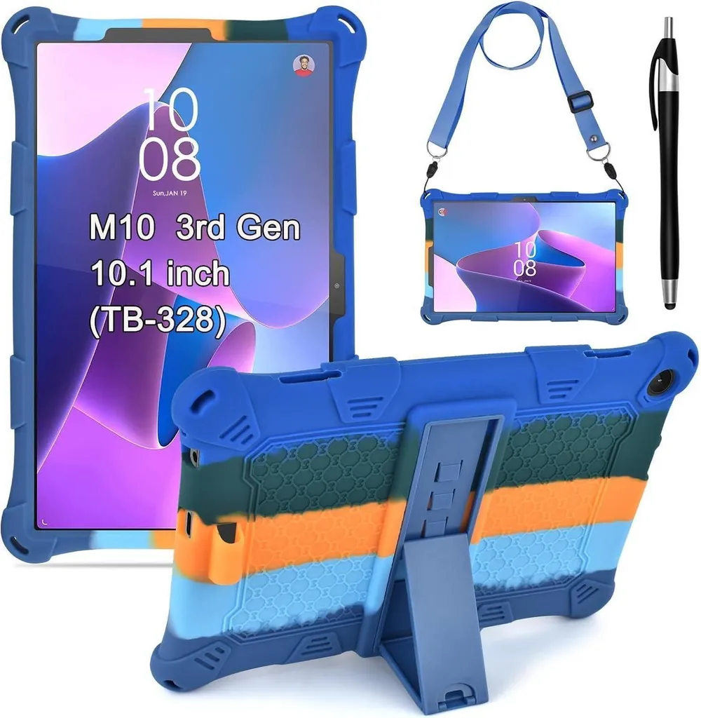 Coque Silicone pour Lenovo Tab M10 10.1 2022 avec Bandoulière et Stylet