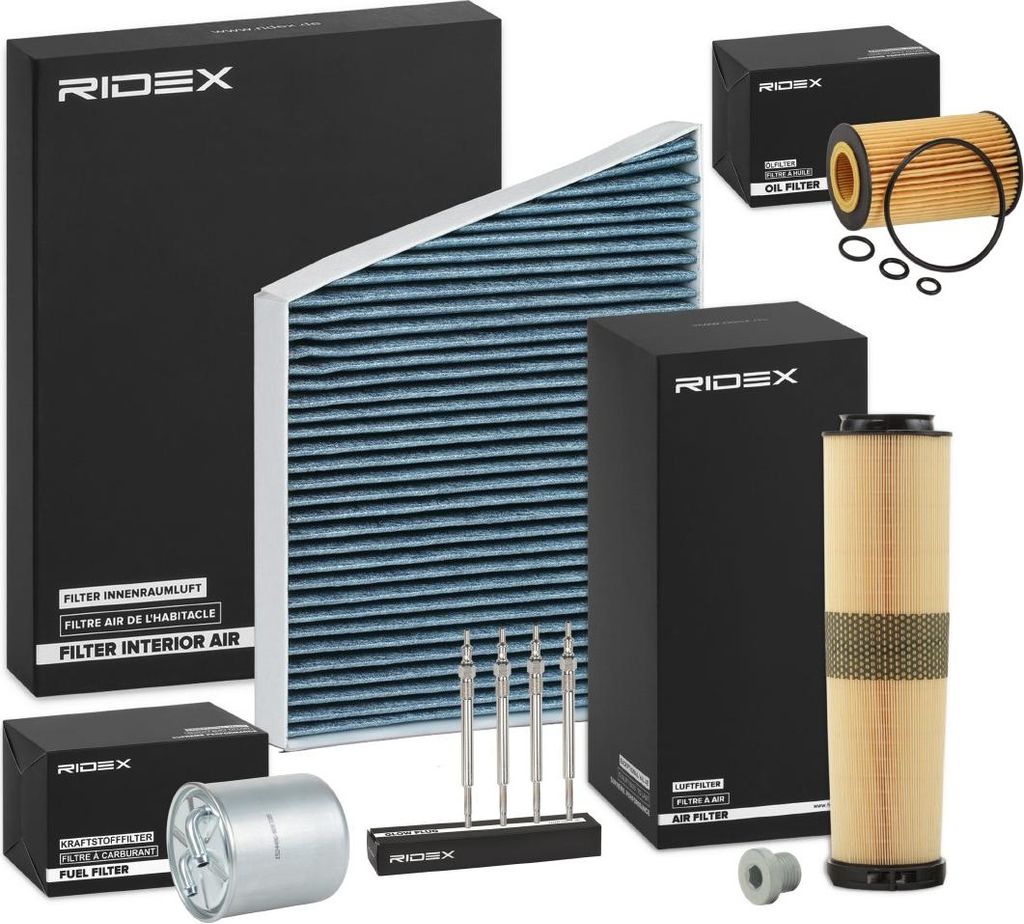 RIDEX Inspektionspaket Filterset passend für MERCEDES-BENZ E-Klasse Limousine (W211) E-Klasse T-modell (S211) E-Klasse Pritsche / Fahrgestell (VF211)