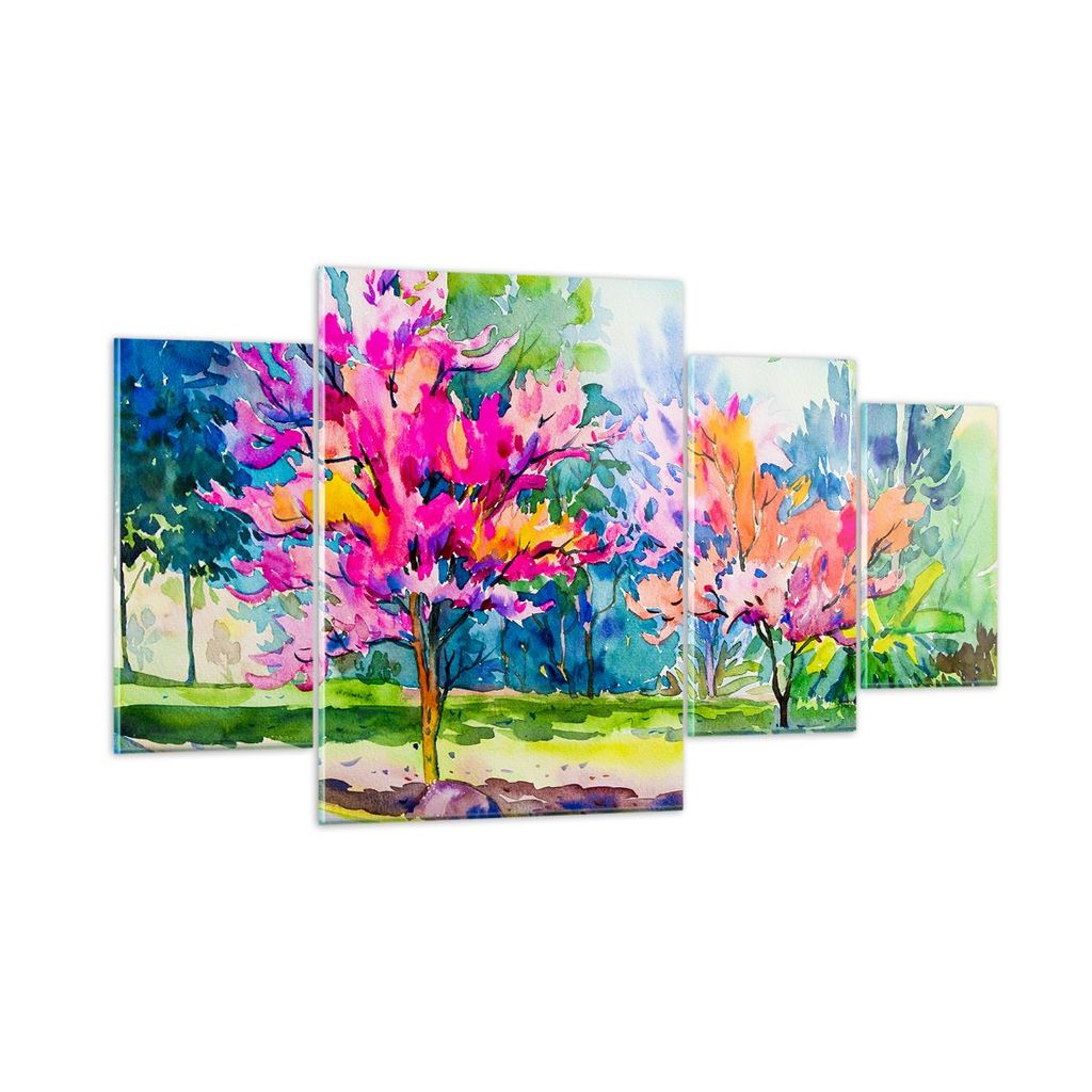 Bilder auf glas - Bäume Mehrfarbig Natur Frühling - 160x90cm - Glasbilder - Wandbilder - Kunstdruck - zum Aufhängen bereit - Wanddekoration aus ...