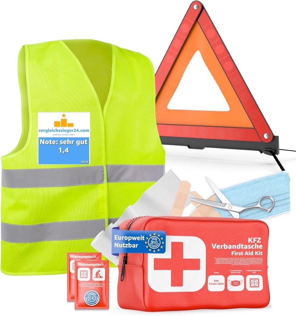 Trousse Premiers Secours Auto Set De 3 Trousses De Secours Pour Voiture - Trousse De Secours, Gilet De Sécurité, Triangle De Signalisation - Kit De Dépannage Et Accessoires En Cas D'accident Pour