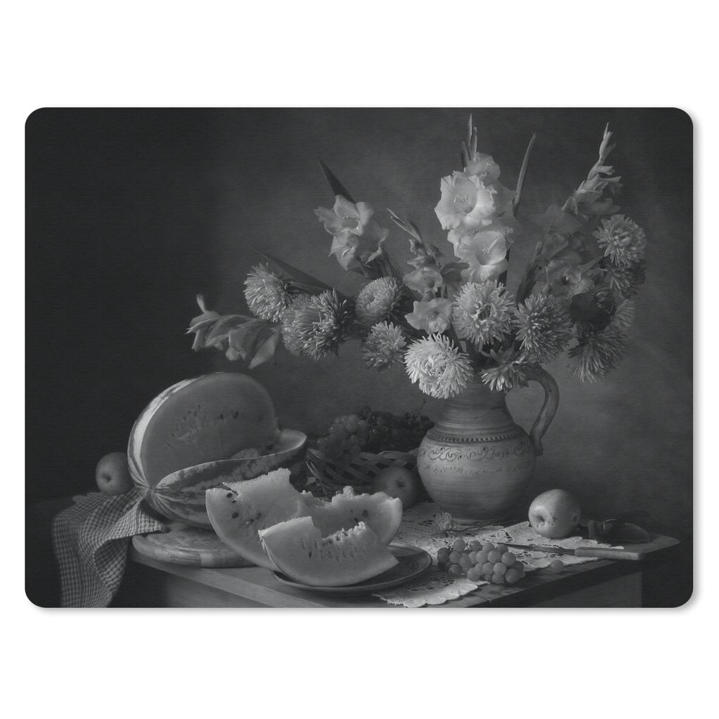 MuchoWow Mauspad Mousepad Stilleben - Obst - Schwarz - Weiß 40x30 cm - Mousepads - Maus Mat - Pad - Mausunterlage - Anti Rutsch