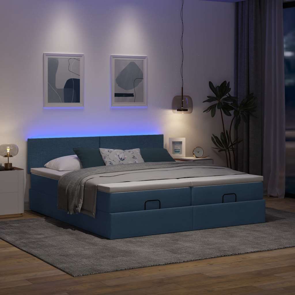 Maison Exclusive - Ottoman-Bett mit Matratzen & LEDs Blau 200x200 cm Stoff