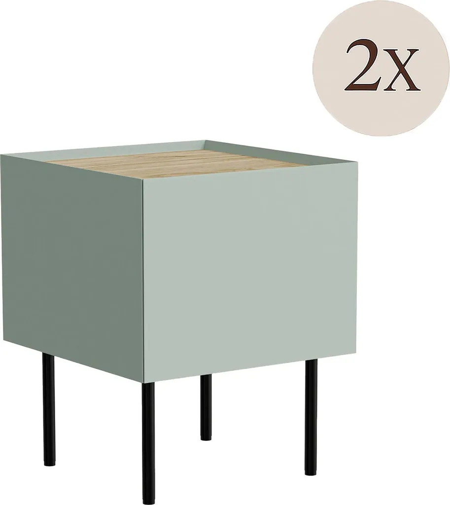 Table de chevet avec étagère Preci Vert - Meuble de Nuit Design 60 cm