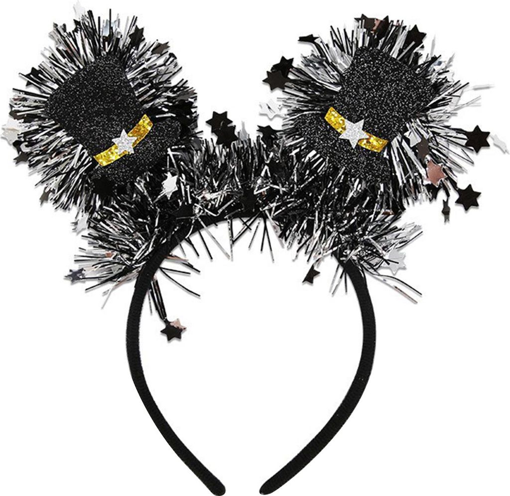 Neujahrs-Haarreif 2026 mit „Happy New Year“-Schriftzug, Glitzer-Lametta-Haarreif mit Weinglas-Hut, Party-Kopfschmuck für die Countdown-Feier