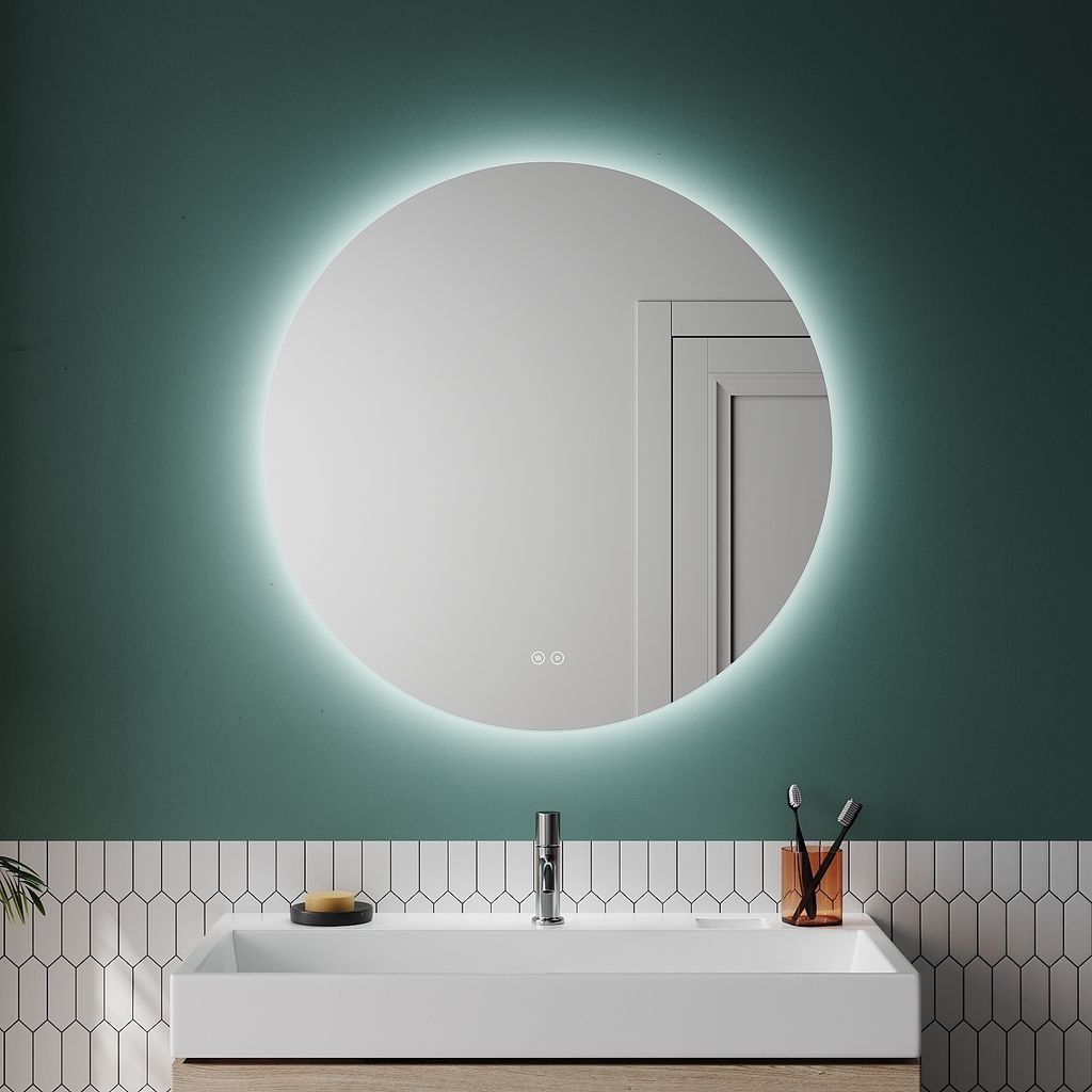 SONNI Ø 80 cm Rund Badspiegel Doppelter Berührungsschalter mit Dreifarbige Temperatur LED Beleuchtung mit Beschlagfrei-Funktion Runder Spiegel