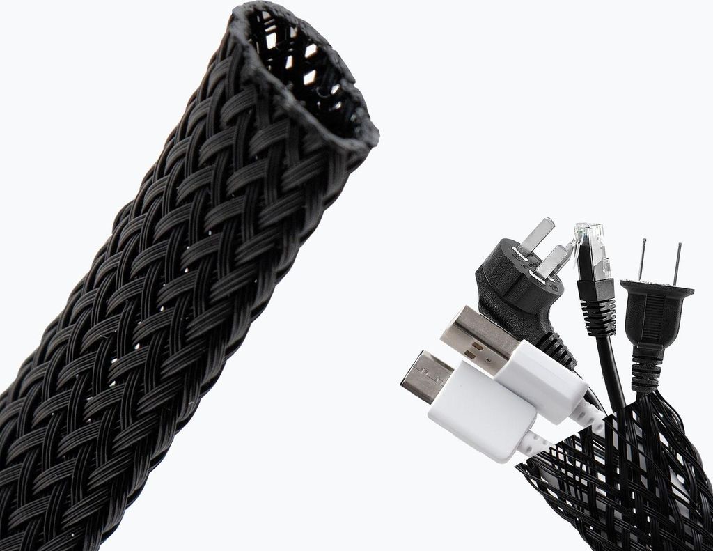 Intirilife Kabelschlauch selbstschließend gewebt in Schwarz - 10 - 27 mm - Länge 3 Meter - Flexibler Kabelkanal zuschneidbare Kabelhülle für Ka...