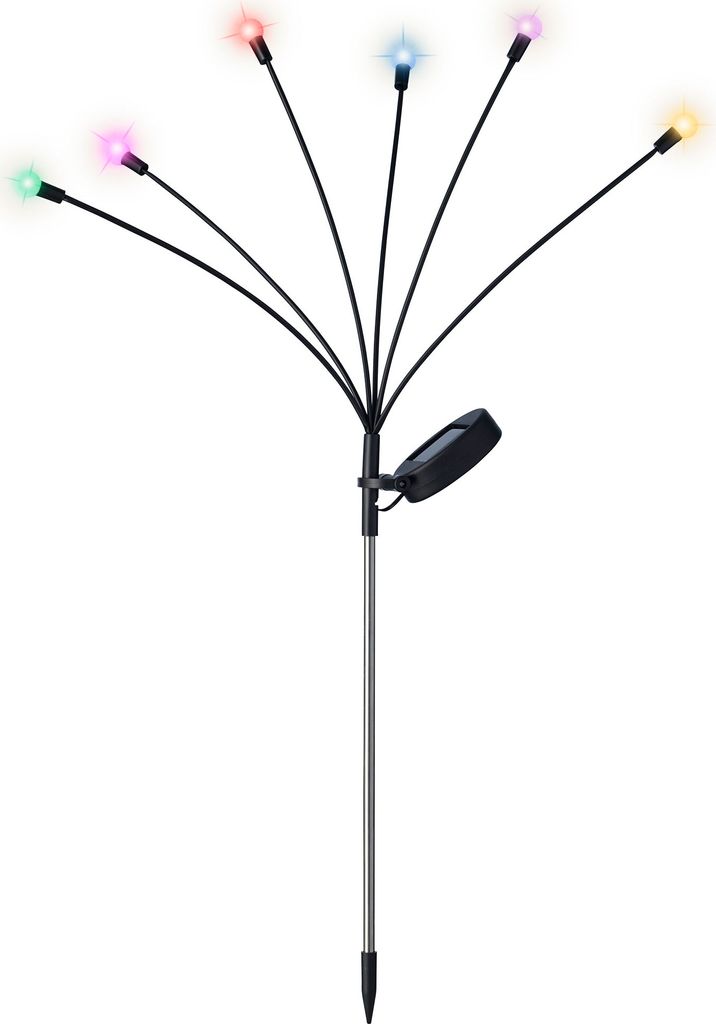A solar-powered garden light with multiple LED lights.