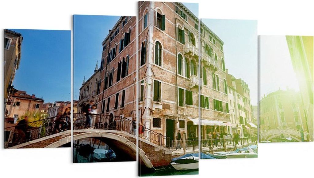 Bild auf Leinwand - Leinwandbild - Kanal Wasser Venedig Haus - 160x85cm - Wand Bild - Wanddeko - Leinwanddruck - Bilder - Kunstdruck - Wanddekorati...