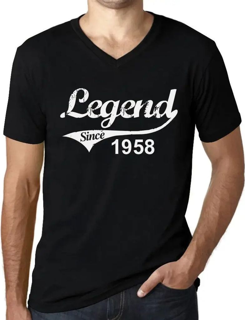 Herren Grafik T-Shirt V-Ausschnitt Legende seit 1958 – Legend Since 1958 – Geschenk 66. Geburtstag Jahrestag 66 Jahre Jubiläum 66 Jährige Mann