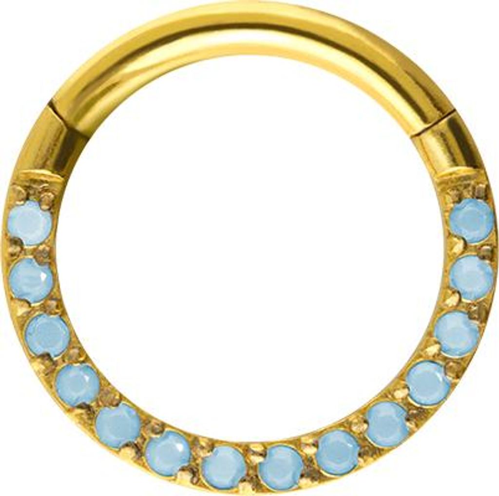 Ohrpiercing, Nasenpiercing, Septum Piercing Titan Segmentring Clicker EINGEFASSTE SYNTHETISCHE TÜRKISE Gold Innendurchmesser: 8 mm