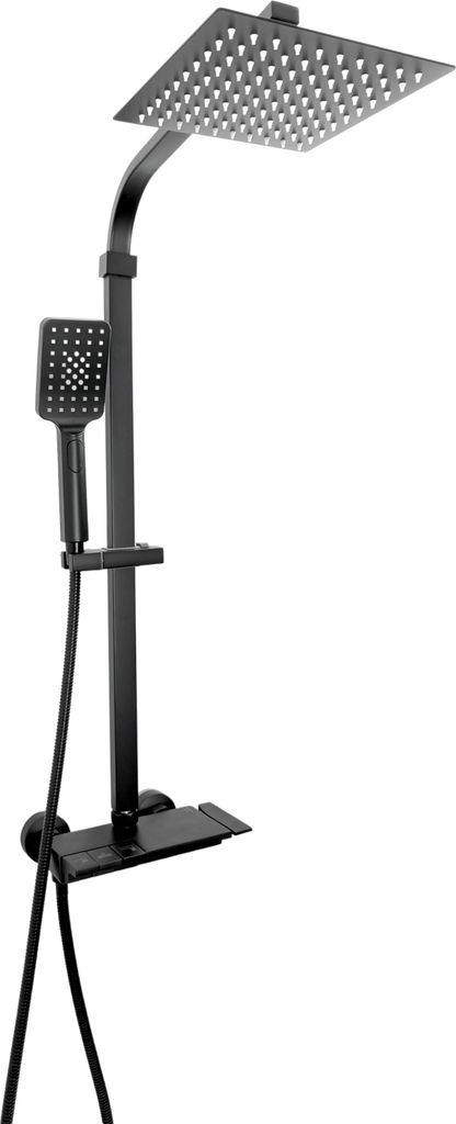 Granitan | Badarmatur Set - Dusche und Wanne - Schwarz - Slim Regendusche - 4-Strahl Handbrause