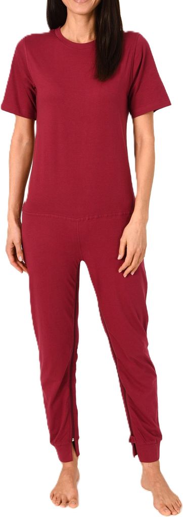 Damen Pflegeoverall kurzarm Schlafanzug mit langen Bein und Reißverschluss am Bein ; beere , XL