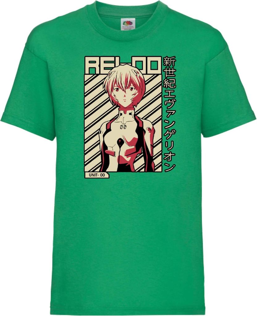 Kinder T-Shirt Neon Anime Genesis Manga Evangelion Rei Ayanami 03 Ayanami, 12-13 Jahr - 152 / Grün