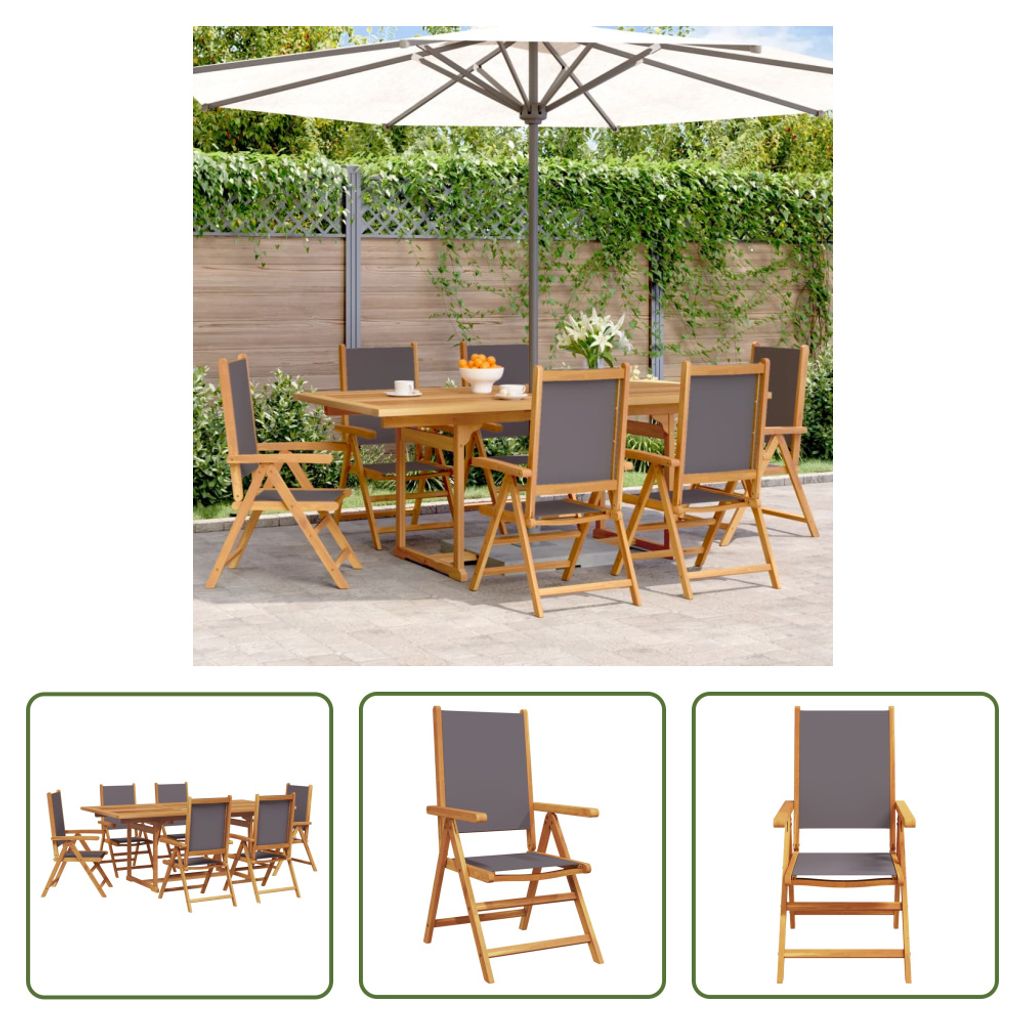 The Living Store 7-tlg. Garten-Essgruppe Stoff und Massivholz Anthrazit