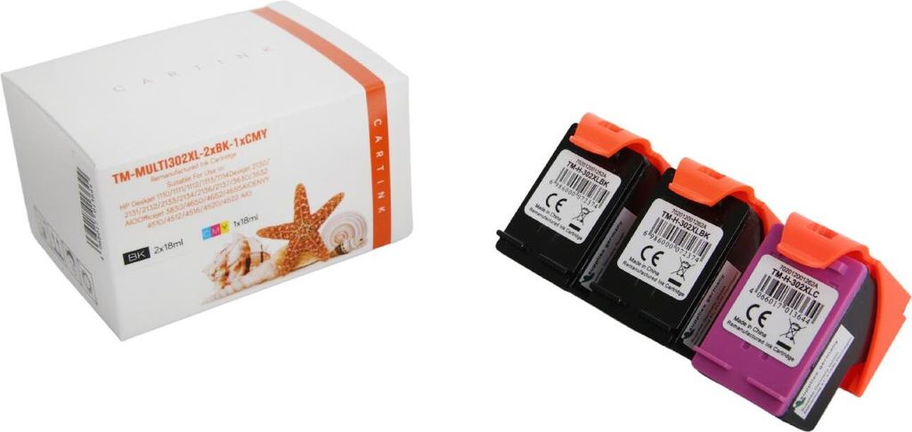 Multipack 302 Alternativ Tinte für HP / X4D37AE / 2x302BK18ml / 1x302C18ml Druckerpatronen