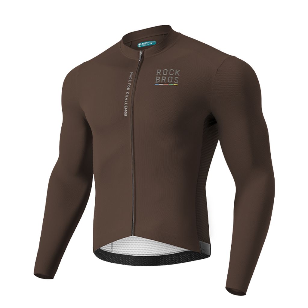 ROCKBROS Road-to-Sky Langarm Trikot Fahrradshirt Radsports MTB/Rennrad EU-Größen Dunkelbraun M