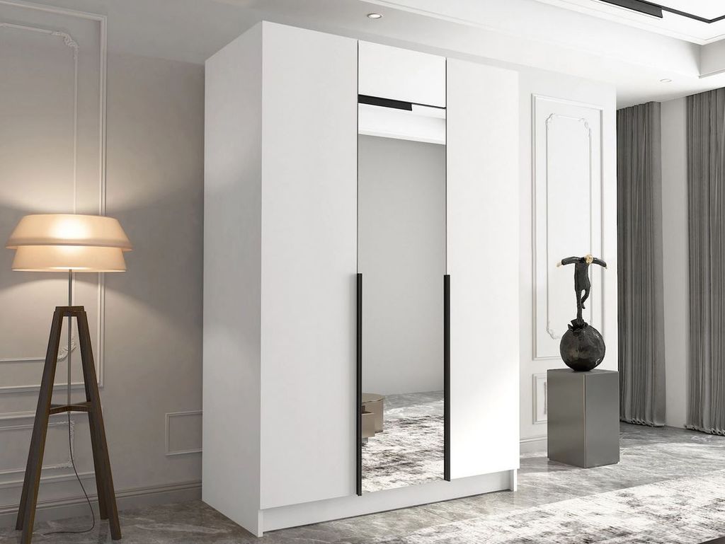 Vysoká šatní skříň 150 cm se zrcadlem SHEELA 2 - bílá / Obrázek produktu 