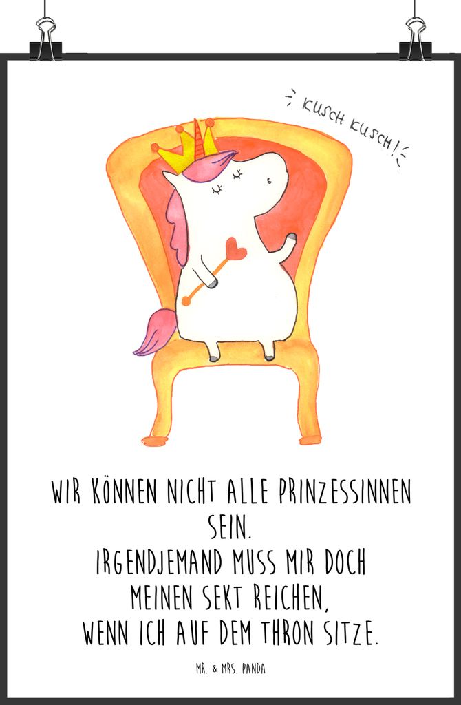 Mr. & Mrs. Panda Bild Einhorn König DIN A2 - Weiß - Geschenk, wanddeko, Wanddekoration, drucke, Bundeskanzler, Unicorn, Plakat, Präsident, Wandb...