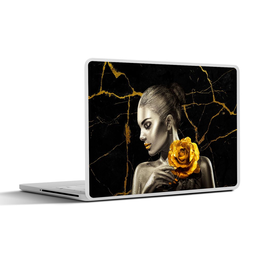 MuchoWow Laptop Aufkleber Sticker Cover Frauen - Rosen - Gold - Marmor 40x30 cm - Laptop Dekoration - Selbstklebend