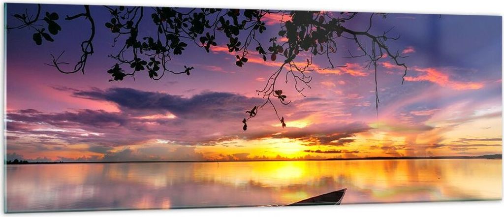 Bilder auf glas - Boot Sonnenuntergang See Himmel - 140x50cm - Glasbilder - Wandbilder - Kunstdruck - zum Aufhängen bereit - Wanddekoration aus Gl...