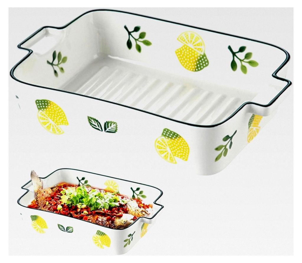 Auflaufschalen für den Ofen, 9x5, 9x2 Zoll mit Zitronenmuster, Keramik-Backform mit Griffen, große Lasagne-Pfanne, Backpfannen für Kochen und Ku...