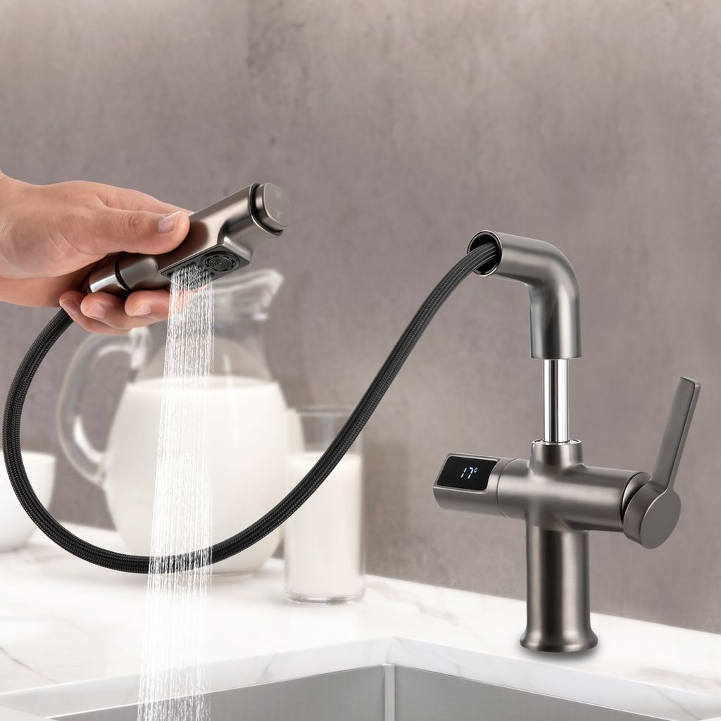 Küchenarmatur Armatur Ausziehbarer Wasserhahn mit digitaler Produktbild 
