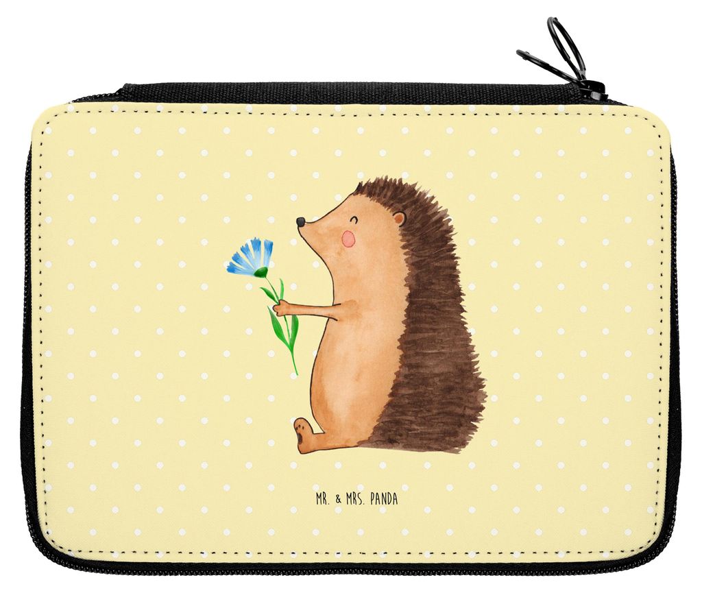 Mr. & Mrs. Panda Schlampermäppchen Igel Blumen - Gelb Pastell - Geschenk, Federmappe, Krankheit, Gute Besserung, Krankenhaus, Besuch, Etui, Genesu...