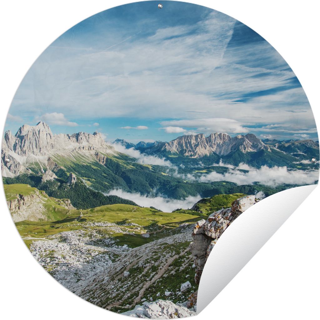 MuchoWow Gartenposter Outdoor-Poster Rund Alpen - Felsen - Gras Ø 150 cm Gartendeko Rundes Poster draußen