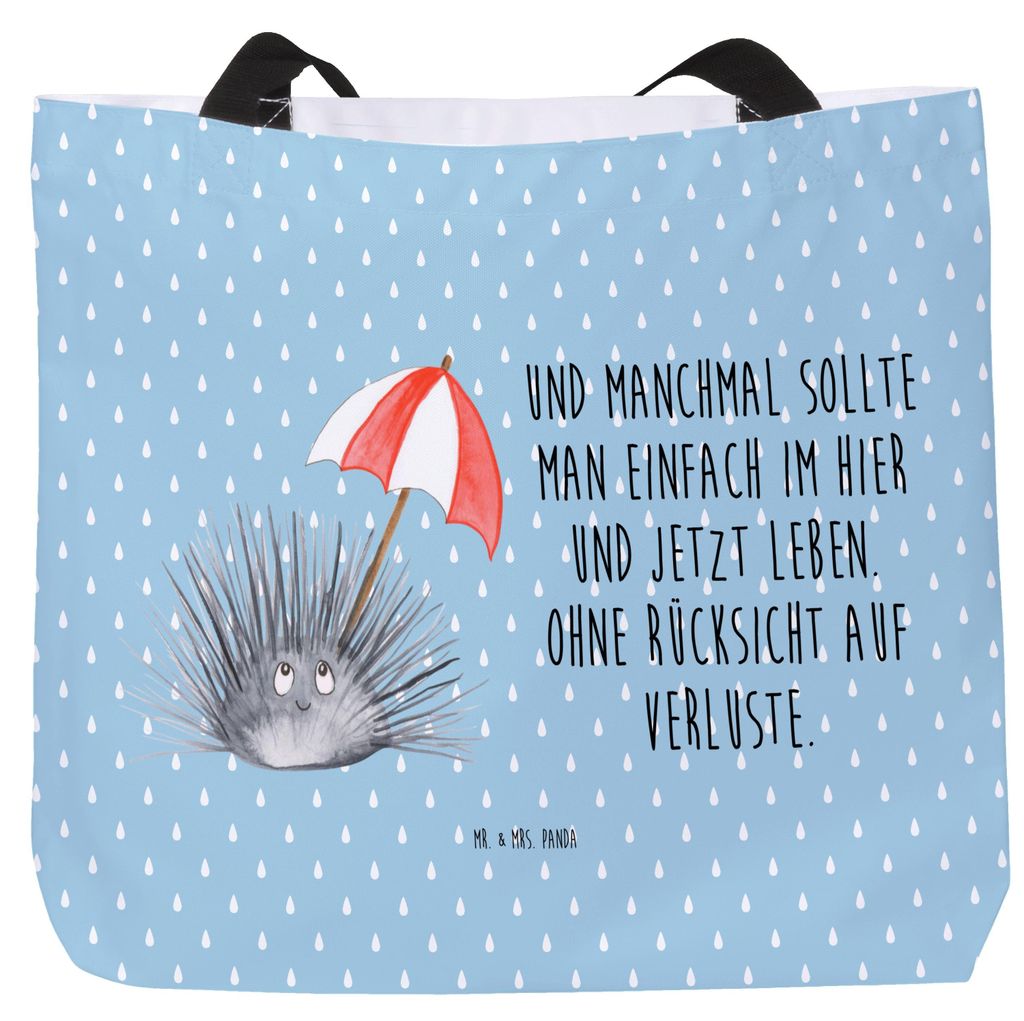Mr. & Mrs. Panda Tote Bag Seeigel - Blau Pastell - Geschenk, Lebe, Meerestiere, Einkaufstasche, Reisetasche, Selbstliebe, Achtsamkeit, Leben, Hier ...