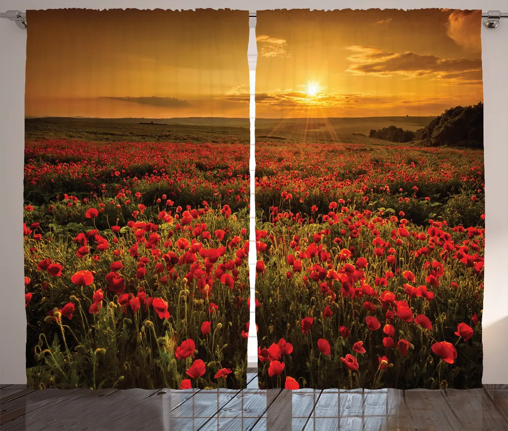 Rideau Rustique 280x225 cm avec Crochets, Motif Prairie et Fleurs