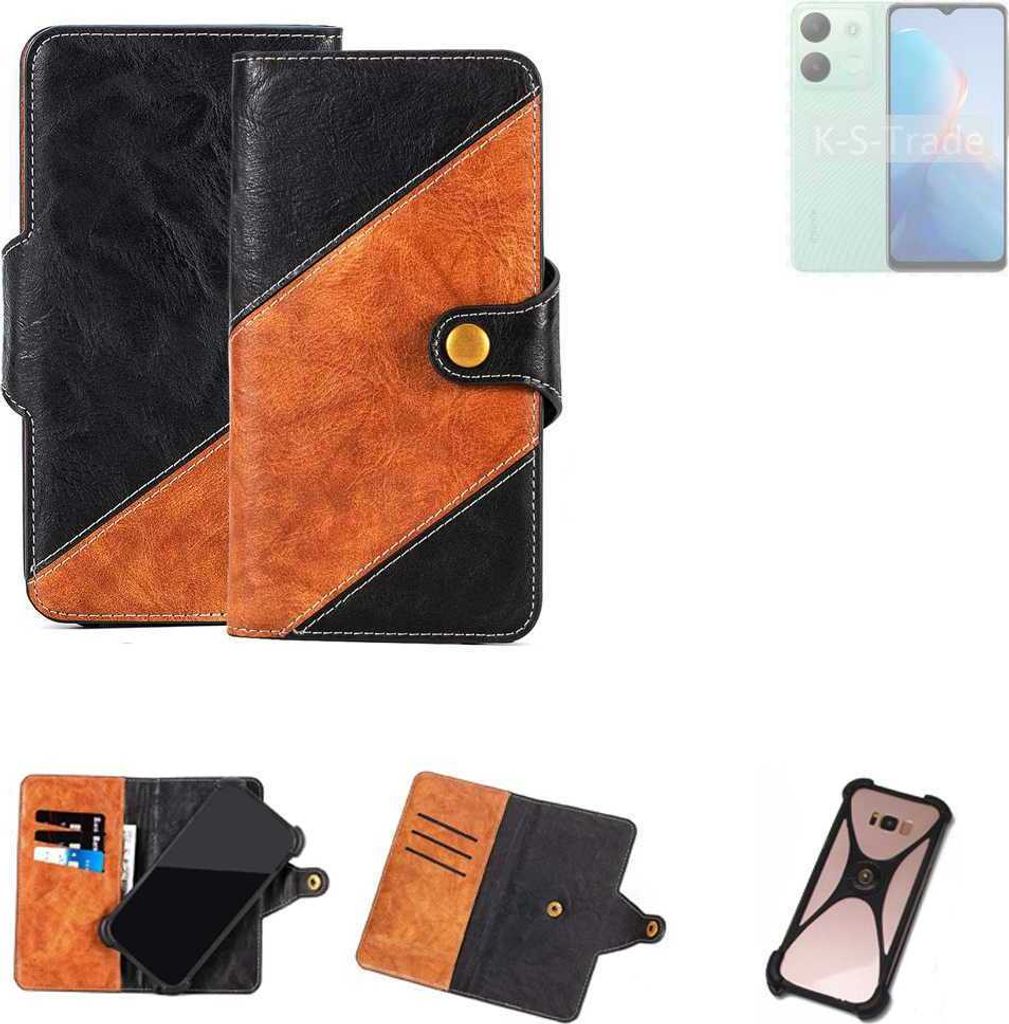 K-S-Trade Handyhülle Schutzhülle Bookstyle Case Wallet-Case kompatibel mit Infinix Smart 7 (6515) Handy Cover Bumper Klapphülle schwarz hellbraun