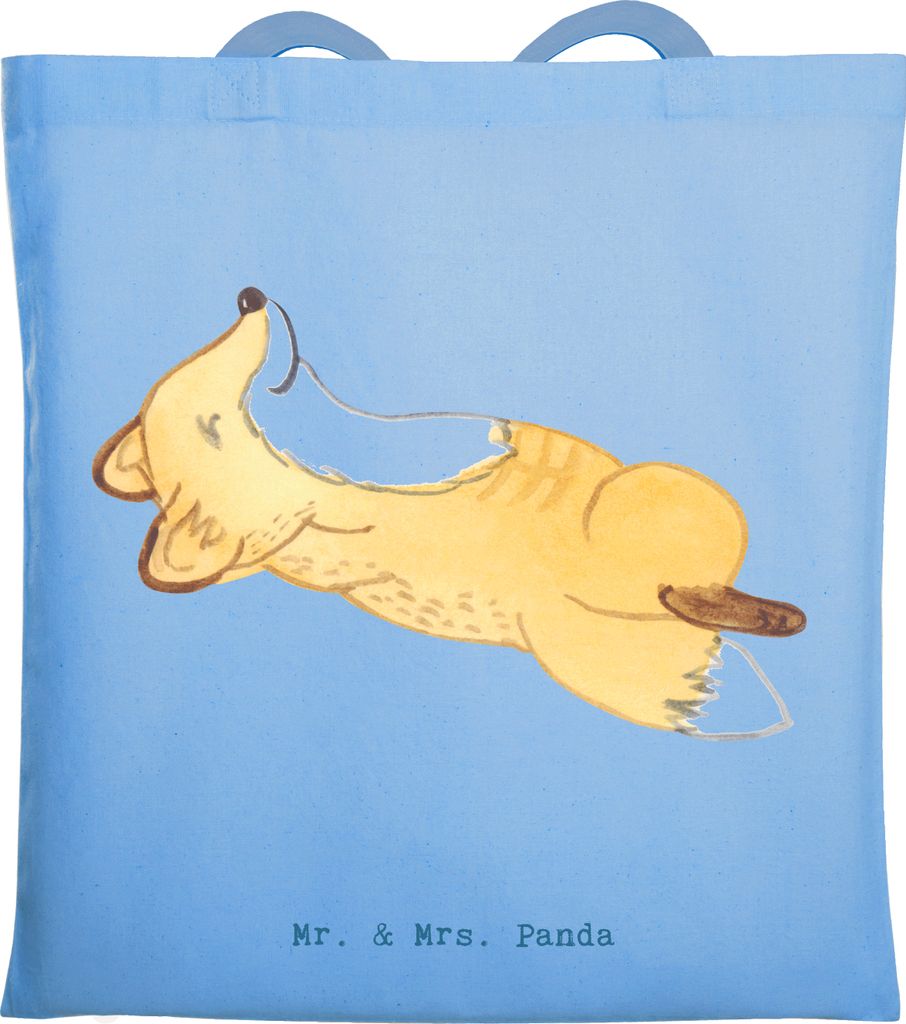 Mr. & Mrs. Panda Schultasche Fuchs Crunches - Sky Blue - Geschenk, Bauchpressen, Fitnessstudio, Tote Bag, Laptoptasche, Tasche, Jutebeutel, Fitness...