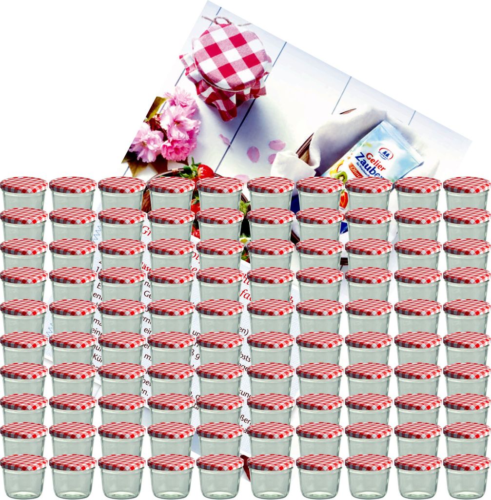 100er Set Sturzglas 230 ml To 82 rot karierter Deckel incl. Produktbild 