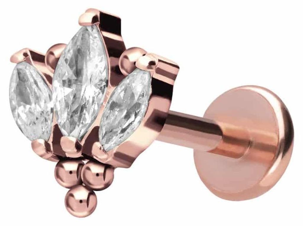 Ohrpiercing, Nasenpiercing Titan Labret mit Push Fit LOTUSBLÜTE + KUGELN RoséGold Stablänge: 9mm | Stabstärke: 1mm