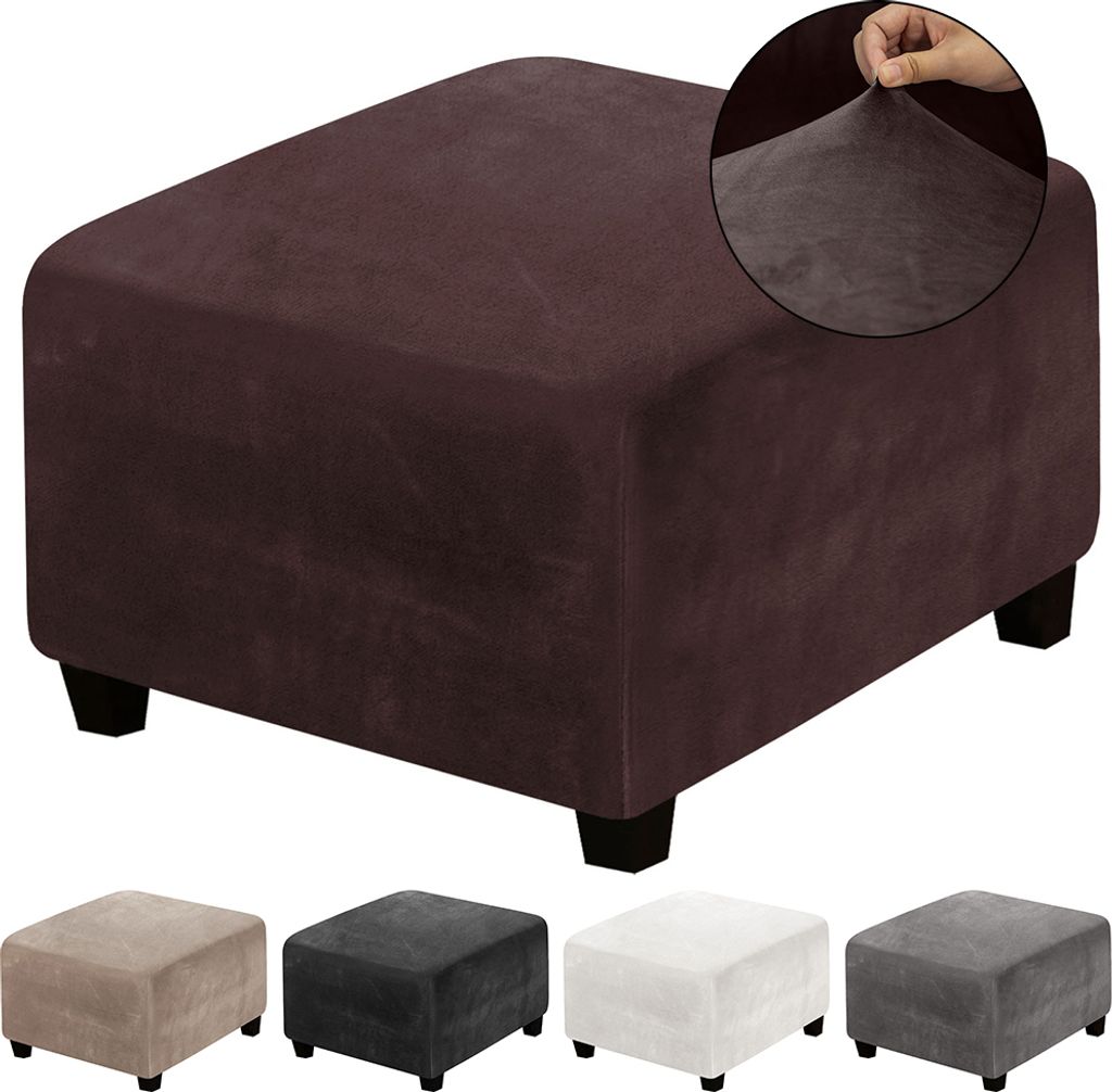 Hockerbezug Stretch Bezug Ottomane Abdeckung Überzug Quadratisch Fußhocker Schonbezug Hocker Husse Samtbezug Dunkelbraun, Größe: L